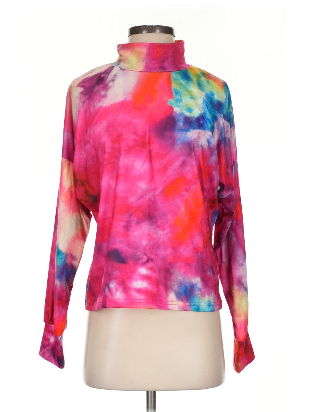 Source Unknown Tie-Dye Mock Neck Long Sleeve Top - Pink Multi